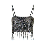 Top donna corto con paillettes e cristalli