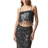 Top donna corto con paillettes e cristalli