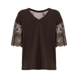 T-shirt donna in jersey con pizzo