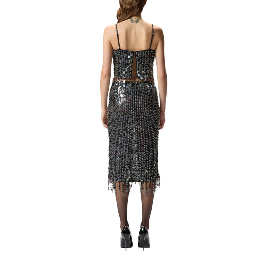 Top donna corto con paillettes e cristalli