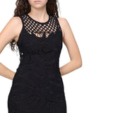 Abito donna midi senza maniche in crochet geometrico