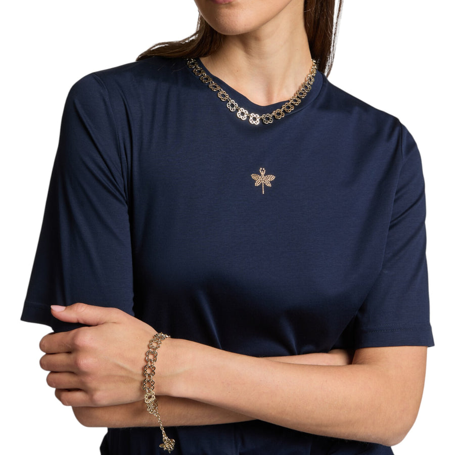 T-shirt donna con piccola libellula in strass
