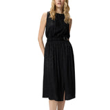 Abito donna midi smanicato in jacquard floreale con cintura