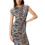 Abito donna midi a tubino con stampa animalier