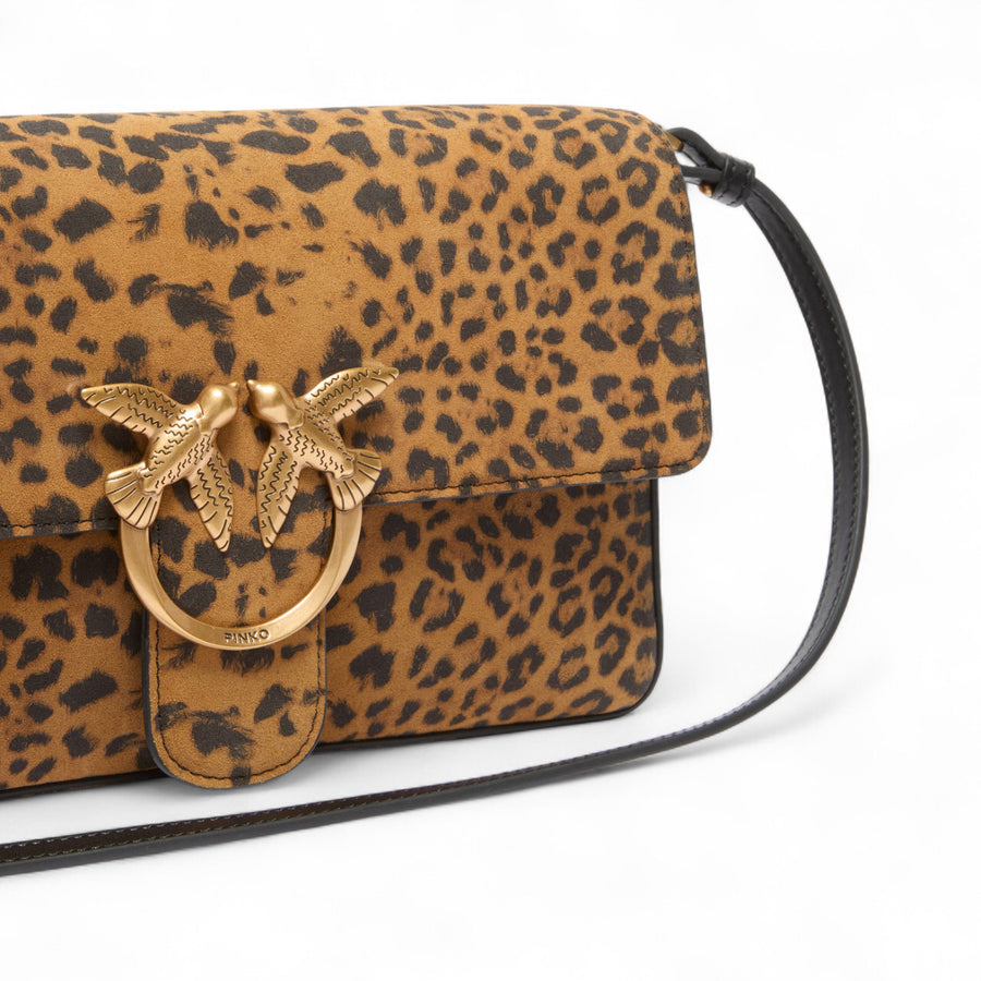 Borsa donna a spalla media Love Bag One Slouchy in suede leopardato