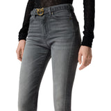 Jeans donna a zampa in denim grigio