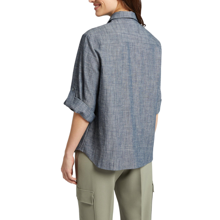 Camicia donna in lino e cotone effetto denim