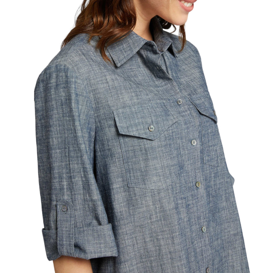 Camicia donna in lino e cotone effetto denim