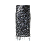 Gonna donna midi con paillettes e cristalli