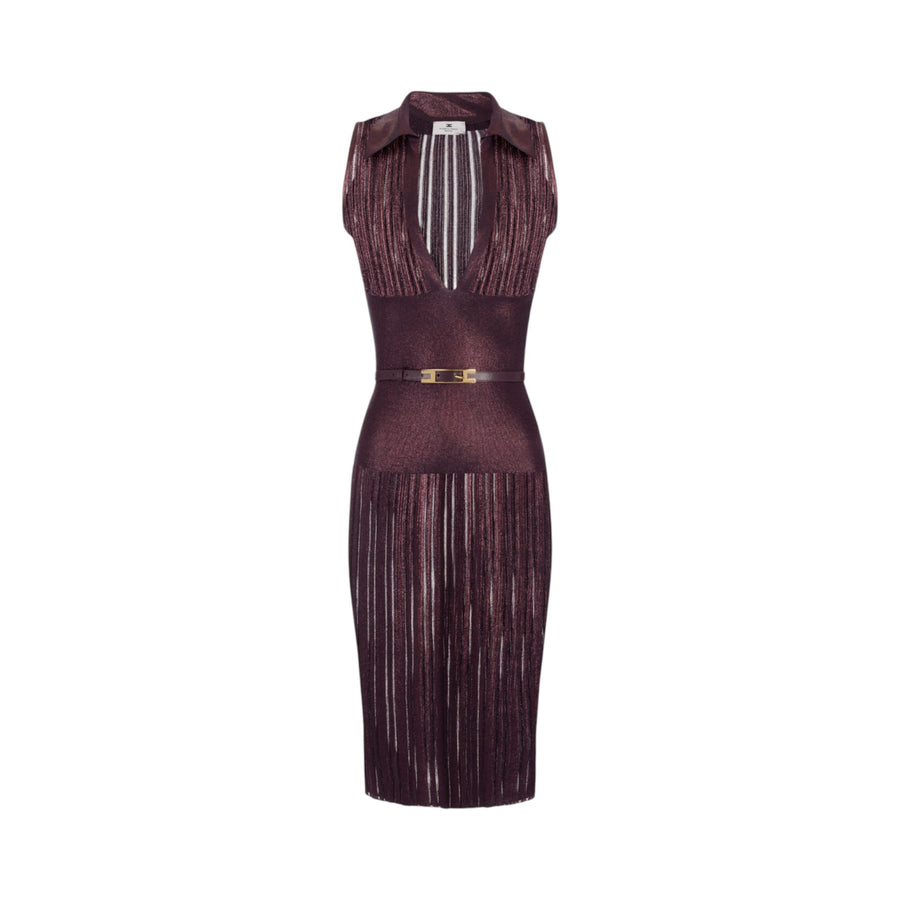 Abito donna in maglia laminata con cintura