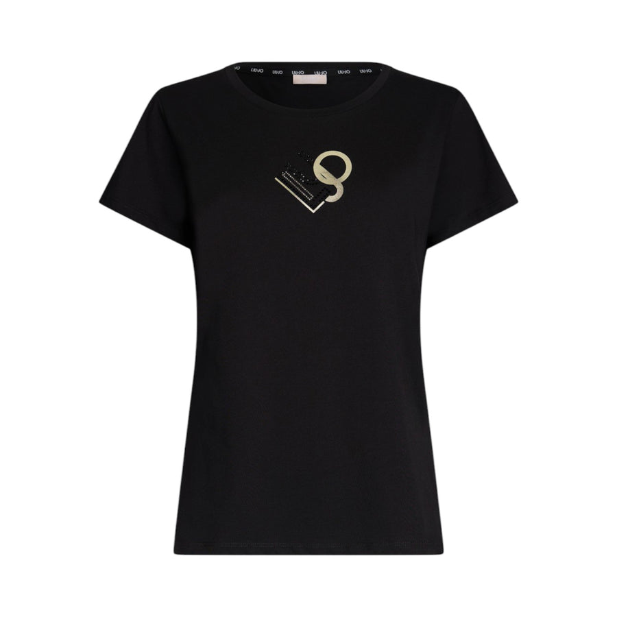 T-shirt donna con logo e strass