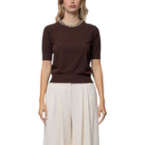 Maglia donna a maniche corte con ricamo