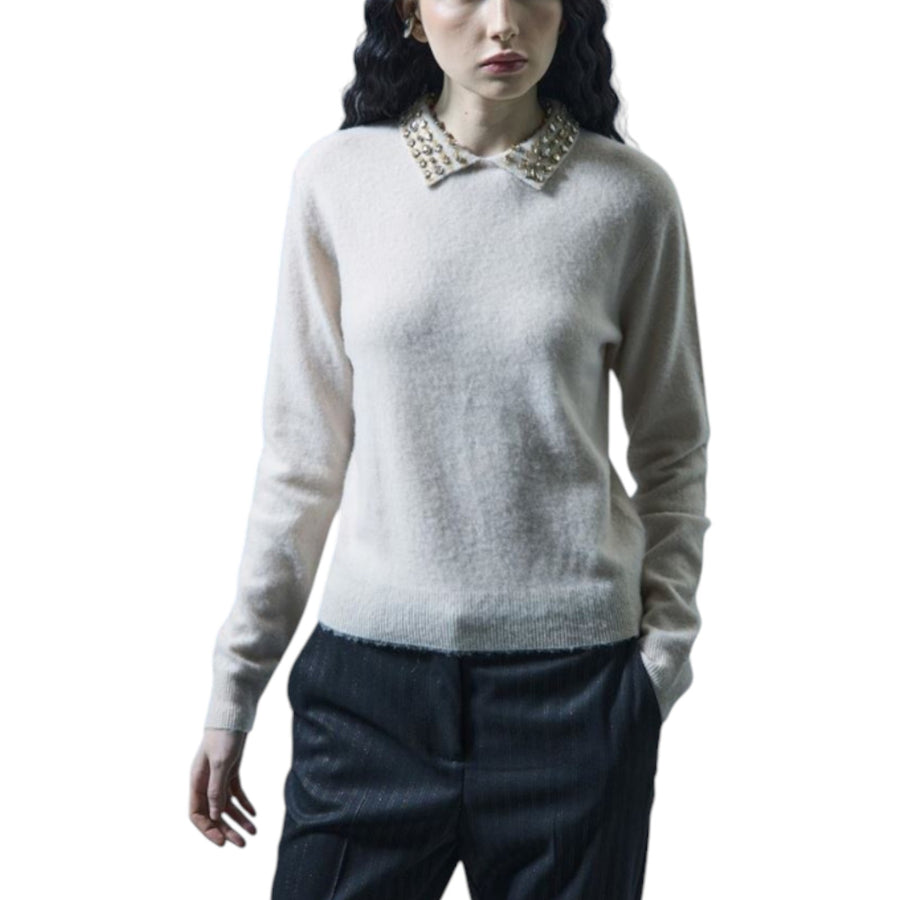 Maglia donna di lana con colletto ricamato