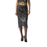 Gonna donna midi con paillettes e cristalli