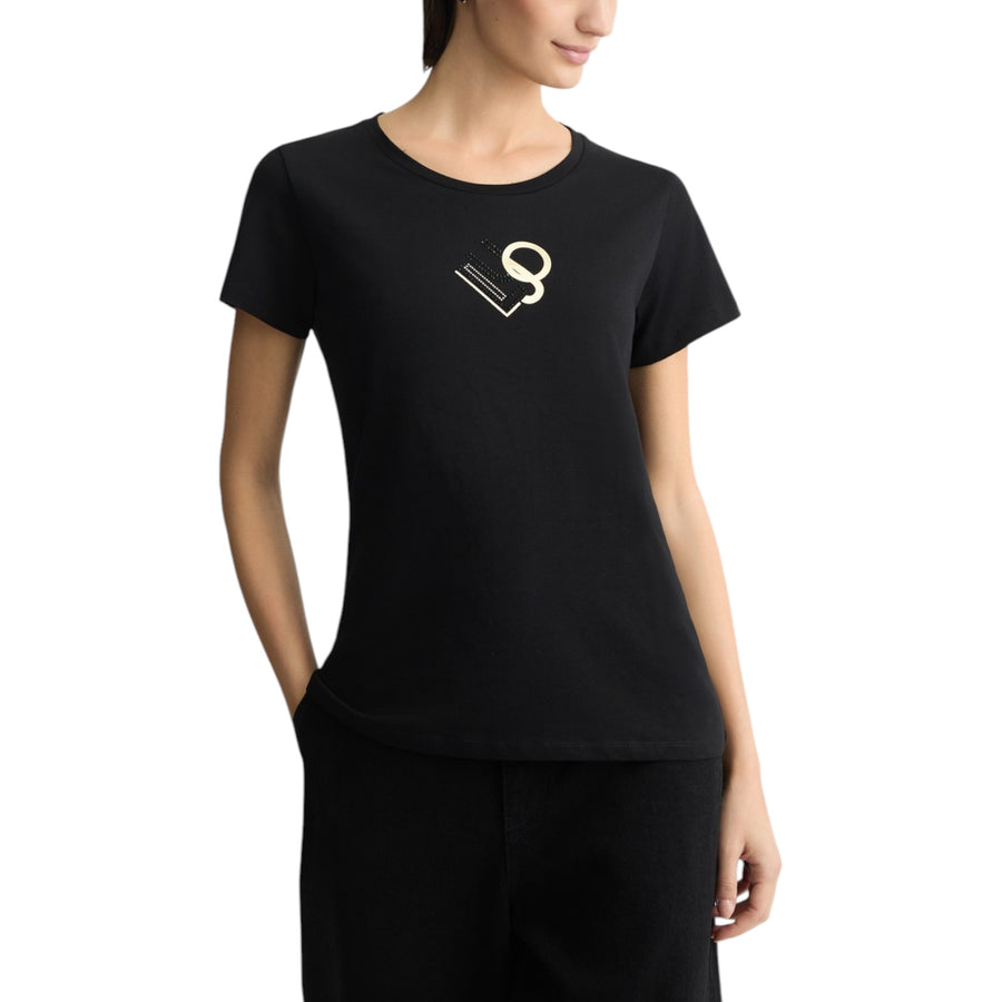 T-shirt donna con logo e strass