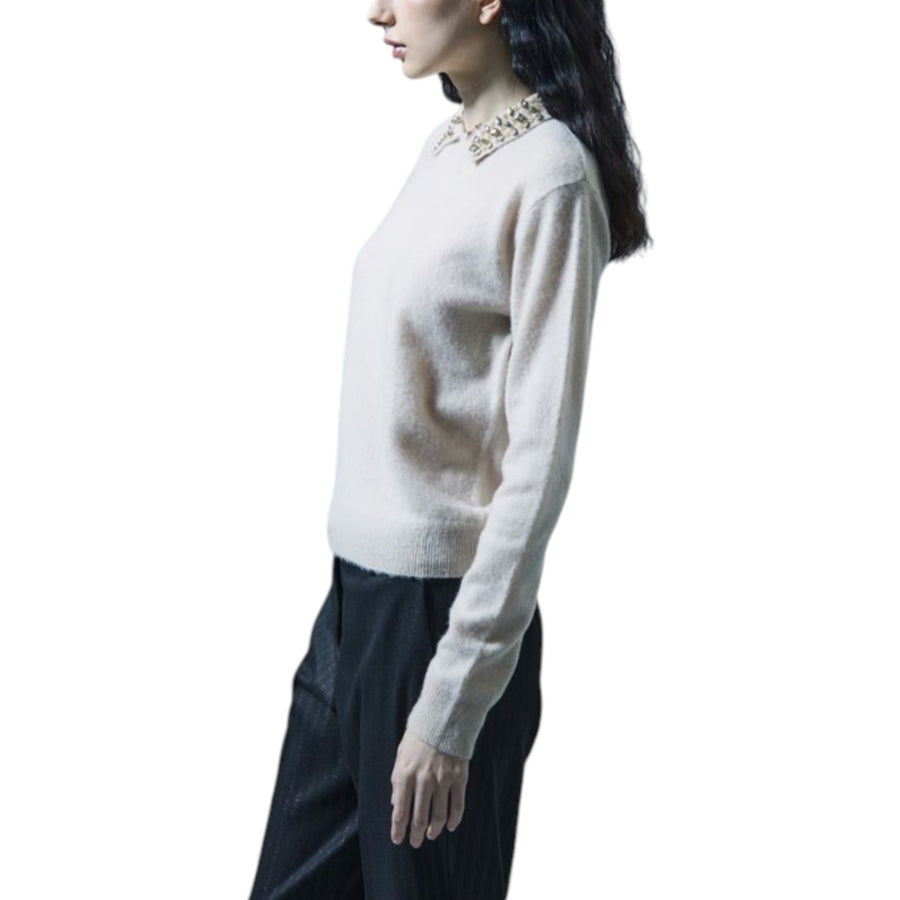 Maglia donna di lana con colletto ricamato