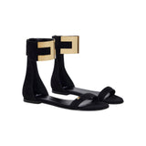 Sandali donna  donna  flat in suede con logo gioiello