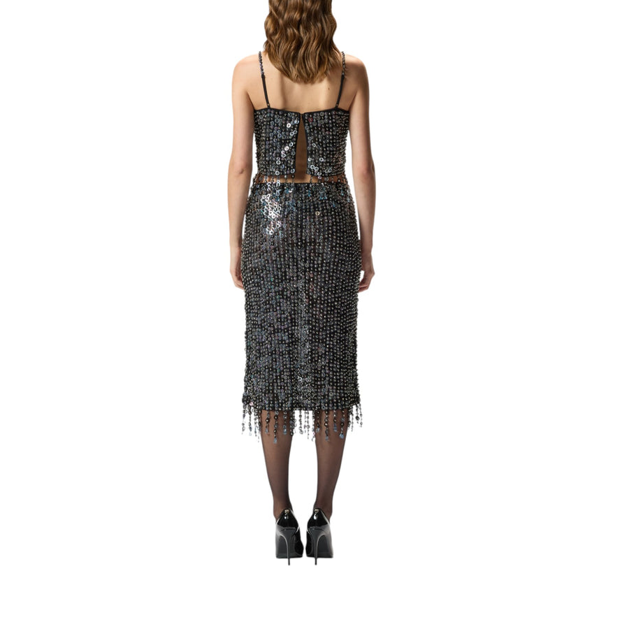 Gonna donna midi con paillettes e cristalli