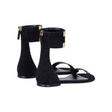 Sandali donna  donna  flat in suede con logo gioiello