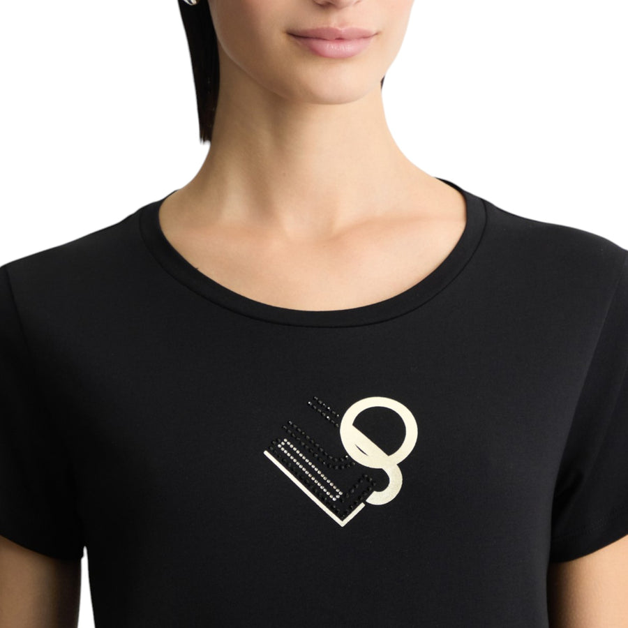 T-shirt donna con logo e strass