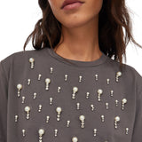 T-shirt donna con perle e strass