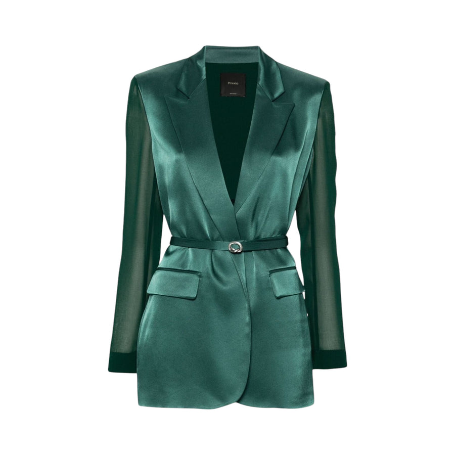 Blazer donna lucido con maniche trasparenti