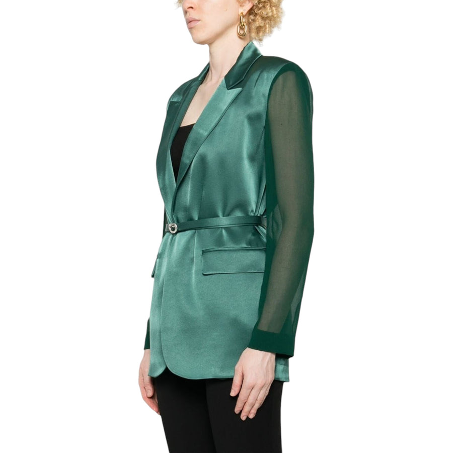 Blazer donna lucido con maniche trasparenti