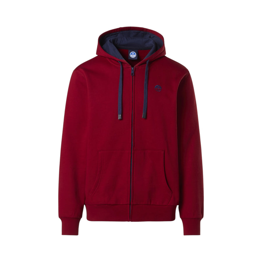 Felpa uomo hoodie con zip e logo ricamato