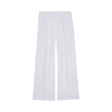 Pantaloni donna sartoriali in lino con ricamo sangallo