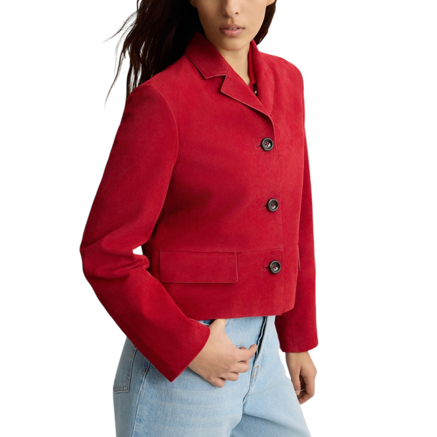 Giacca donna boxy rossa in camoscio