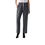 Pantaloni donna gessati con inserto in pizzo