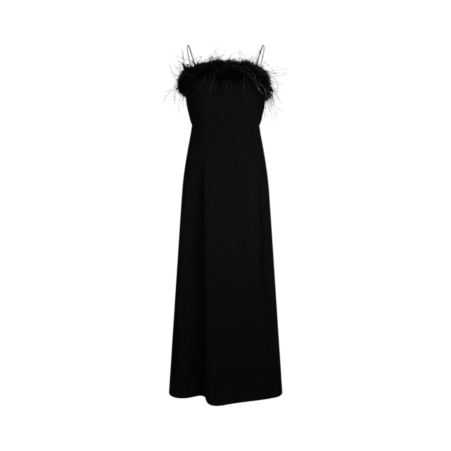 Vestito donna elegante nero con piume