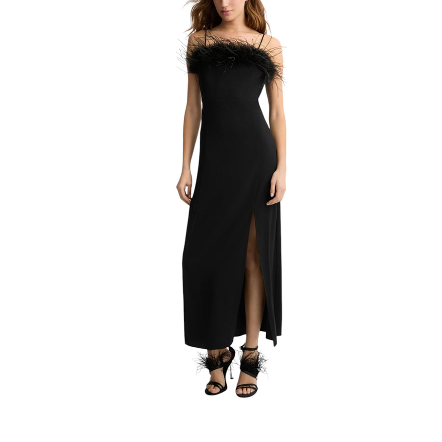 Vestito donna elegante nero con piume