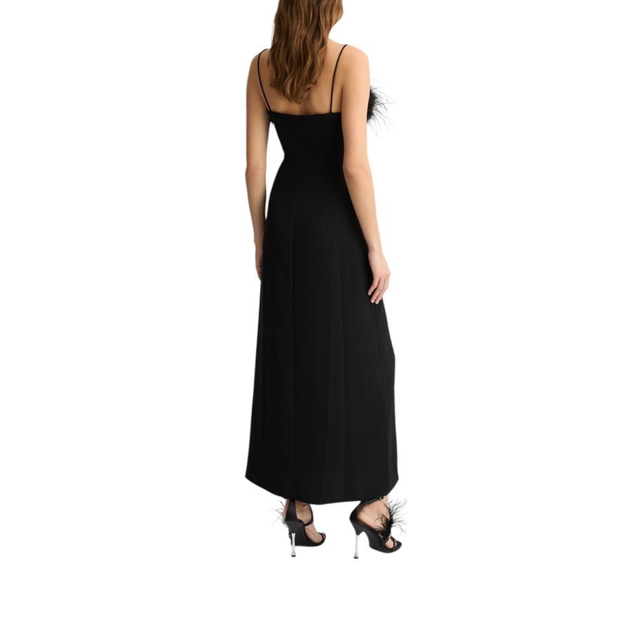 Vestito donna elegante nero con piume