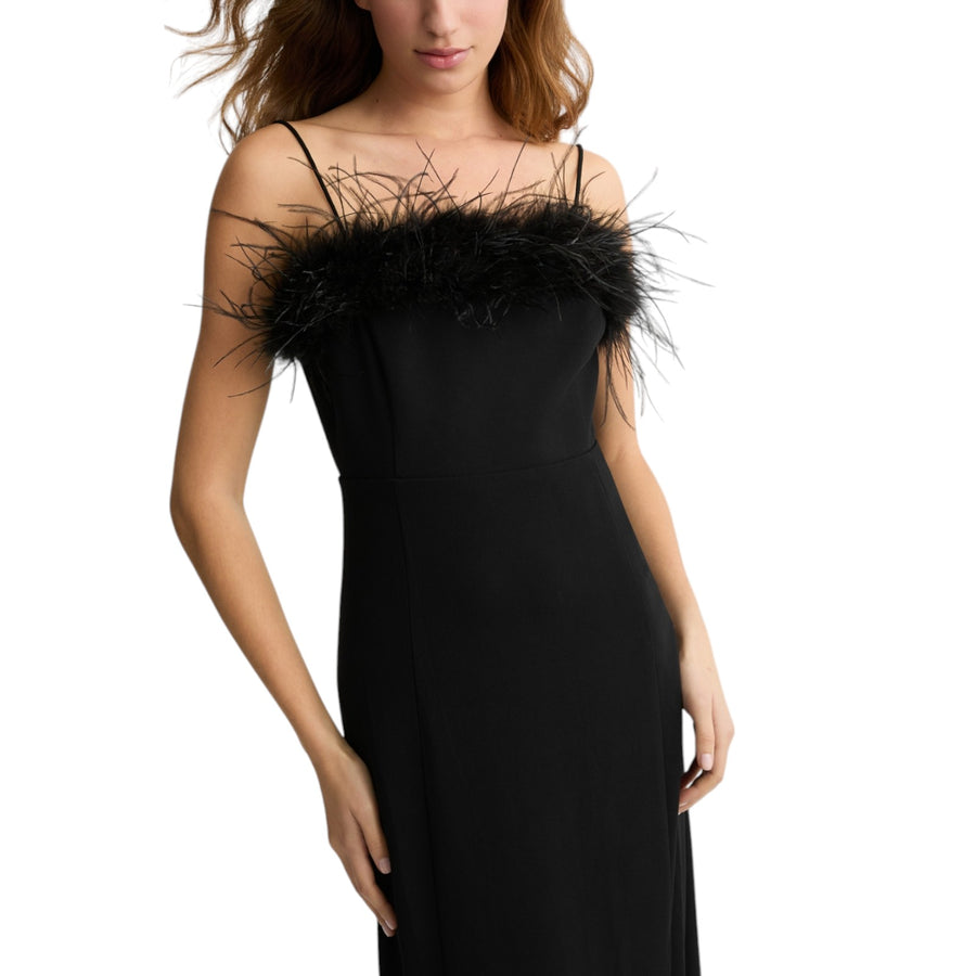 Vestito donna elegante nero con piume