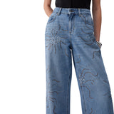 Jeans donna straight con strass