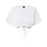 T-shirt donna cropped con laccio e dettagli texani