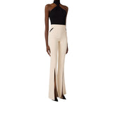 Pantaloni donna in crêpe leggero con cut-out e spacchi
