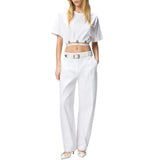T-shirt donna cropped con laccio e dettagli texani