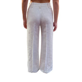 Pantaloni donna sartoriali in lino con ricamo sangallo