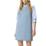Abito donna corto in denim con disegno rombi e strass