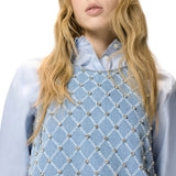 Abito donna corto in denim con disegno rombi e strass