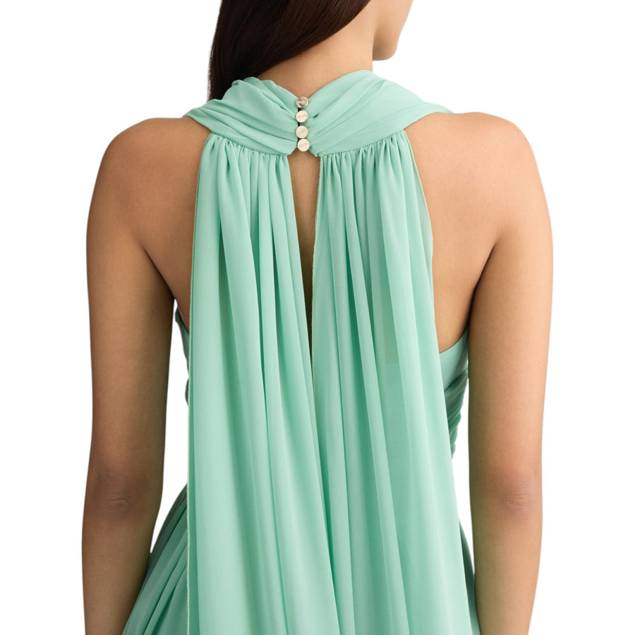 Abito donna corto con drappeggio verde menta