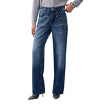 Pantaloni donna straight con borchie