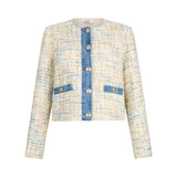 Giacca donna bouclé con dettagli in denim