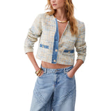 Giacca donna bouclé con dettagli in denim