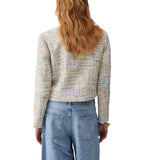 Giacca donna bouclé con dettagli in denim