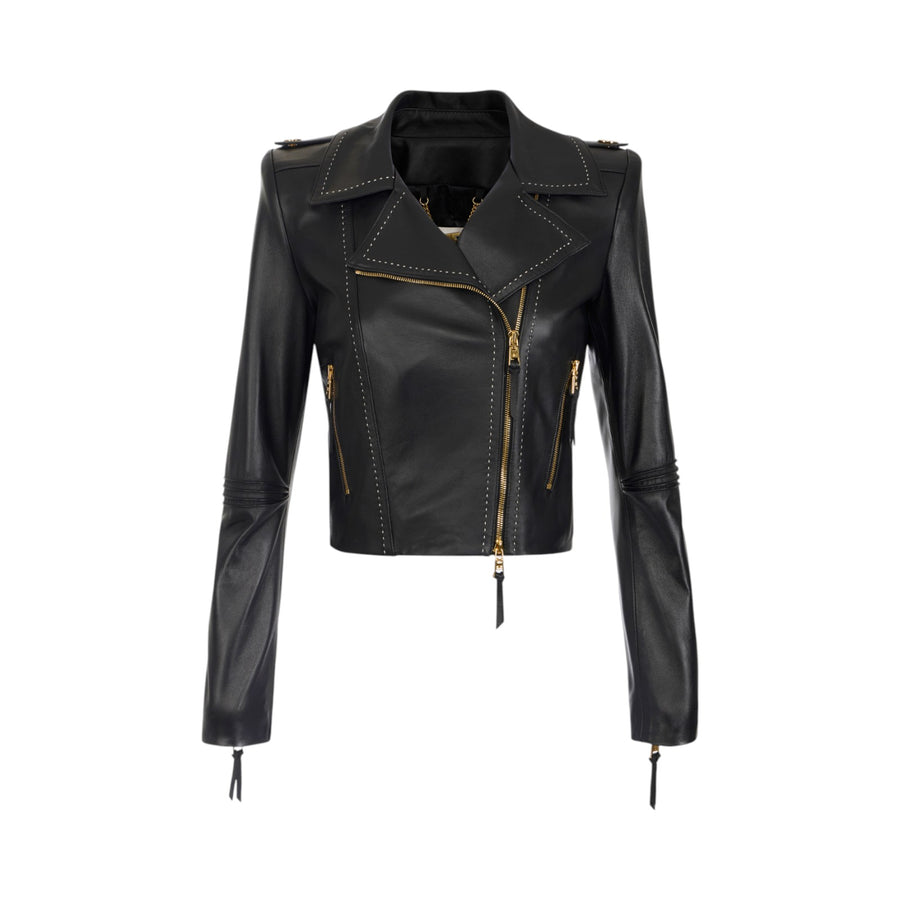 Giacca donna biker con impunture a contrasto