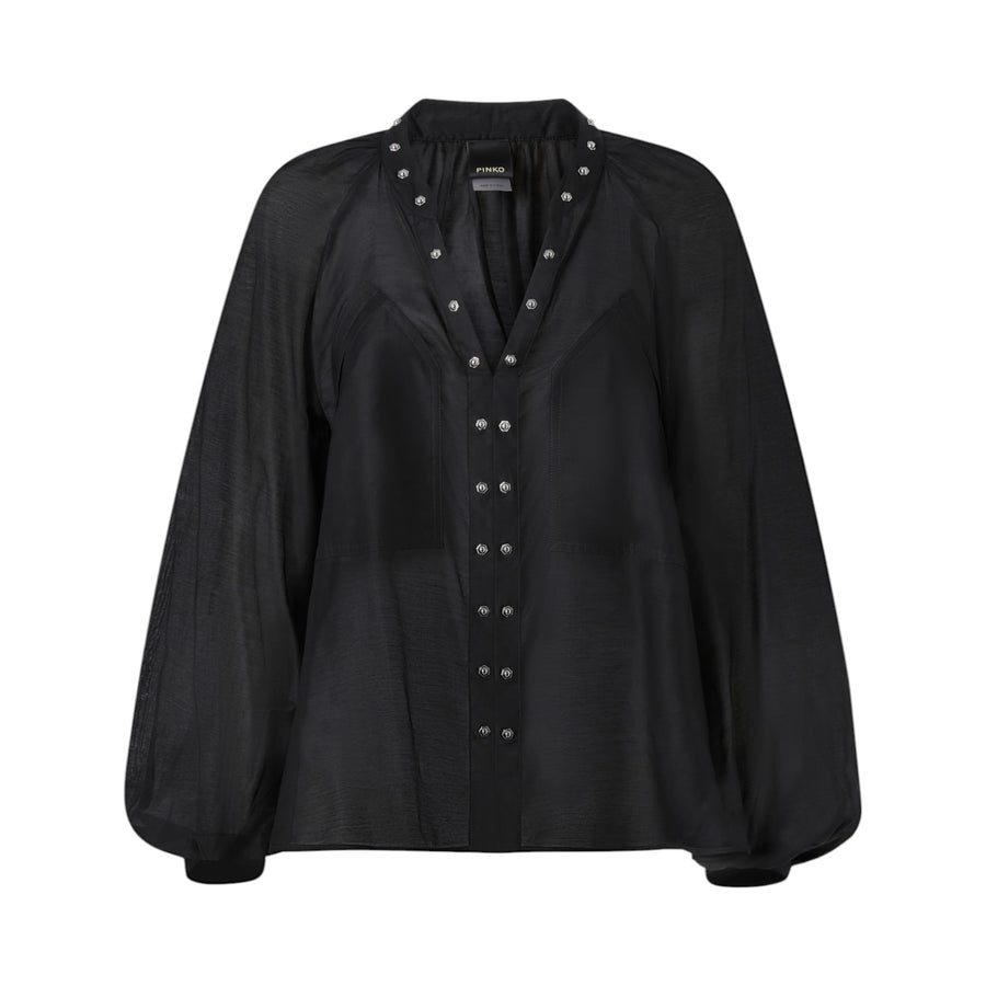 Blusa donna misto seta con piccole borchie in metallo