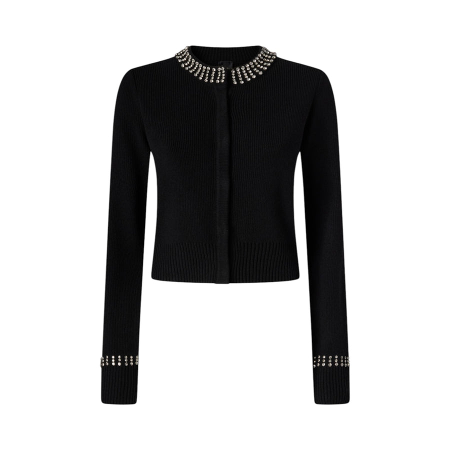 Cardigan donna girocollo con strass